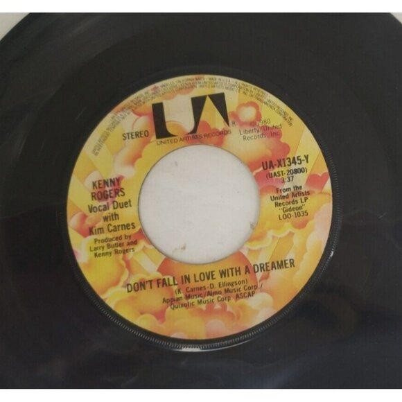 Record 45 RPM Vinyl  Kenny Rogers & Kim Carnes Don't Fall In Love With a Dreamer - Picture 4 of 4